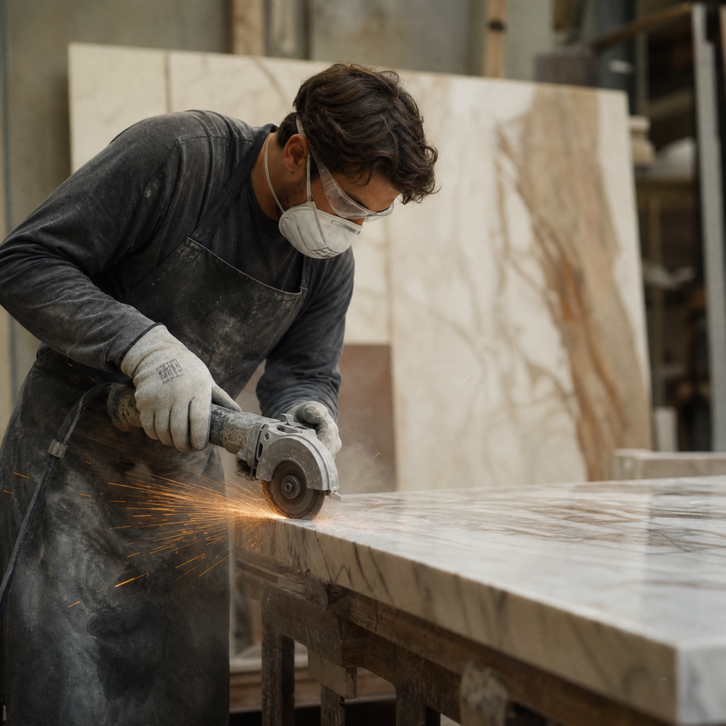 marble cutting worker